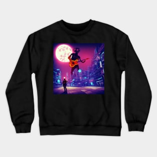 Giant Robot Guitar Player In The City Crewneck Sweatshirt